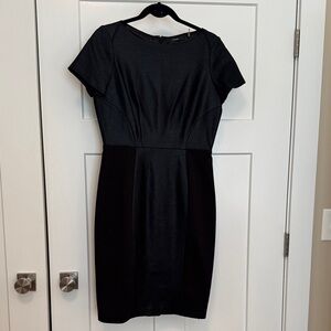 Tahari Classic Black Mini Dress Leather Accent